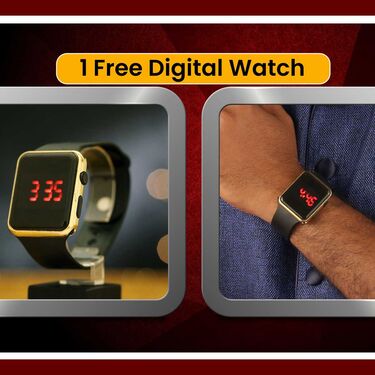 Golden Watch With Golden Chain with Free Digital Watch Combo