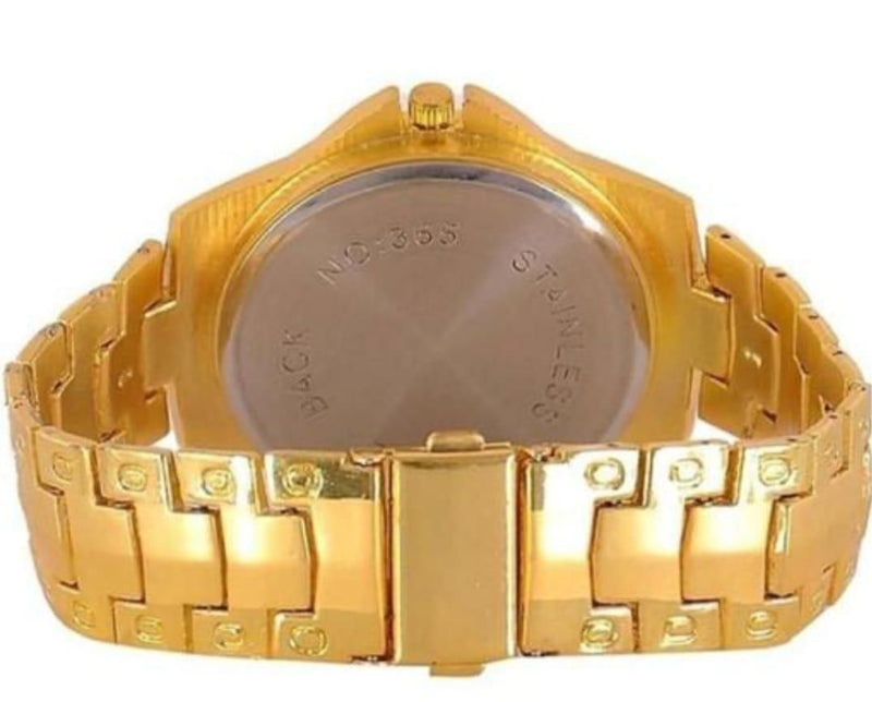 Golden Stone Studded Diamond Wrist Watch For Boys & Men